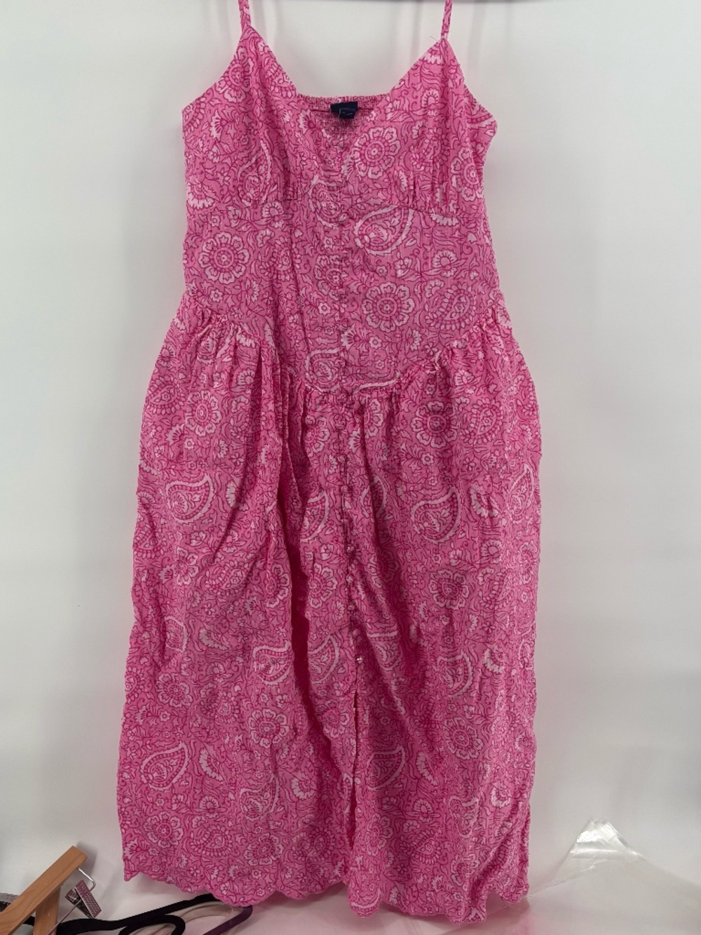 Roller Rabbit button down v waist with pockets paisley print maxi length dress